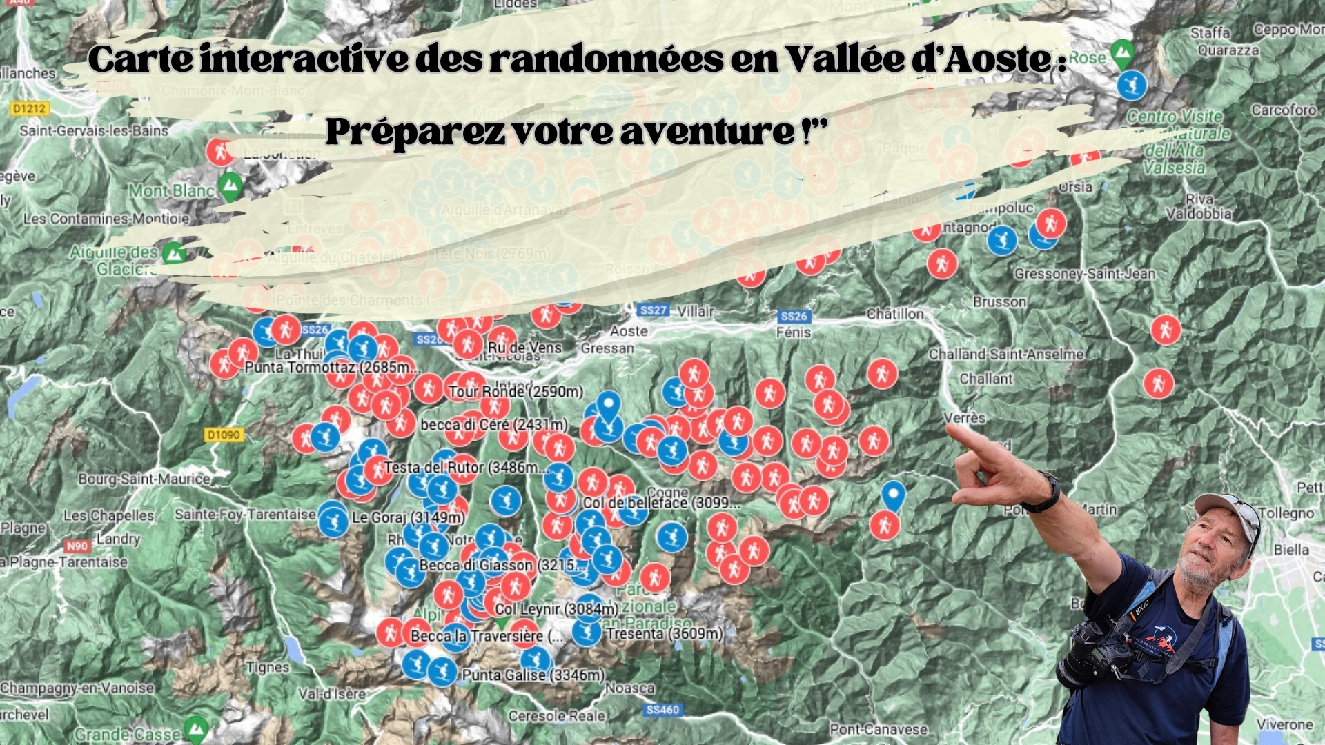 carte interactive de randonnées en vallée d'Aoste